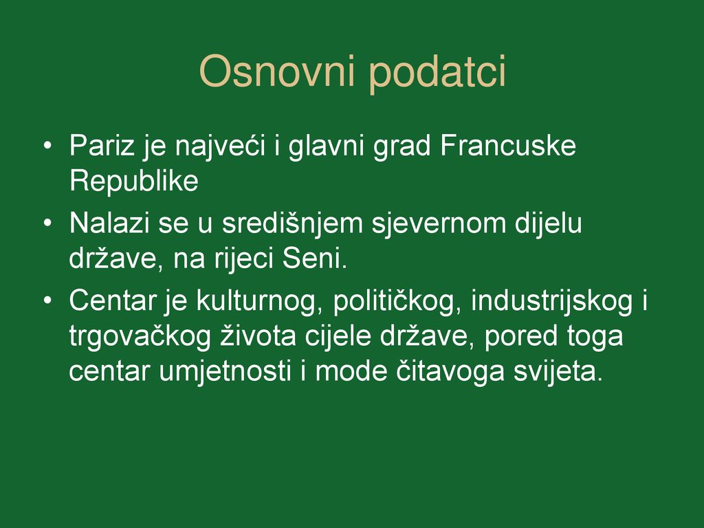 Pariz Pariz Je Najve I I Glavni Grad Francuske Republike Smje Ten Je U